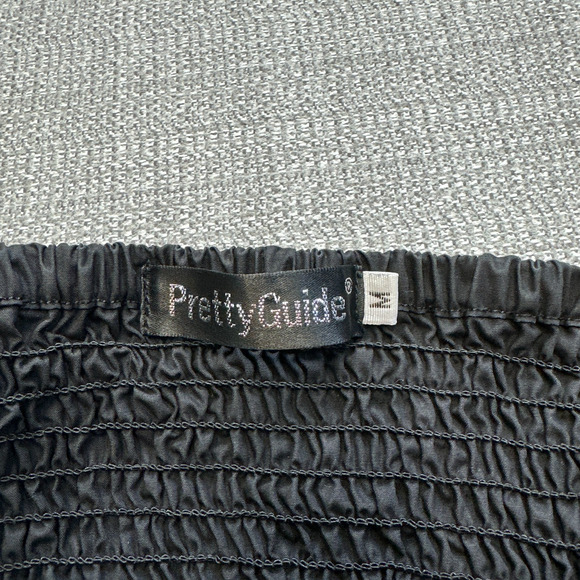 Cottagecore Black Puff Sleeve Midi Dress Medium Smocked‎ Bodice Tiered Romantic - Picture 2 of 9